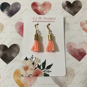 Peach mini tassel earrings w/ gold earring loops